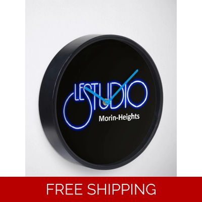 Clock A Black natural Bamboo Wood White & Blue MH White